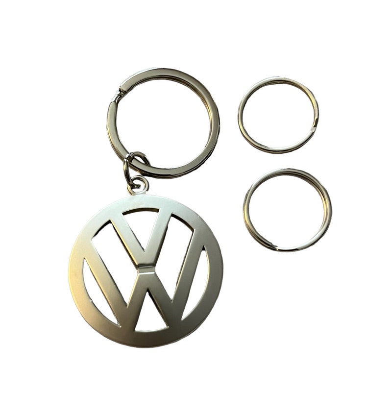 Volkswagen VW Logo Metal Keychain Keyring Fob Silver W/ 2 Extra Rings