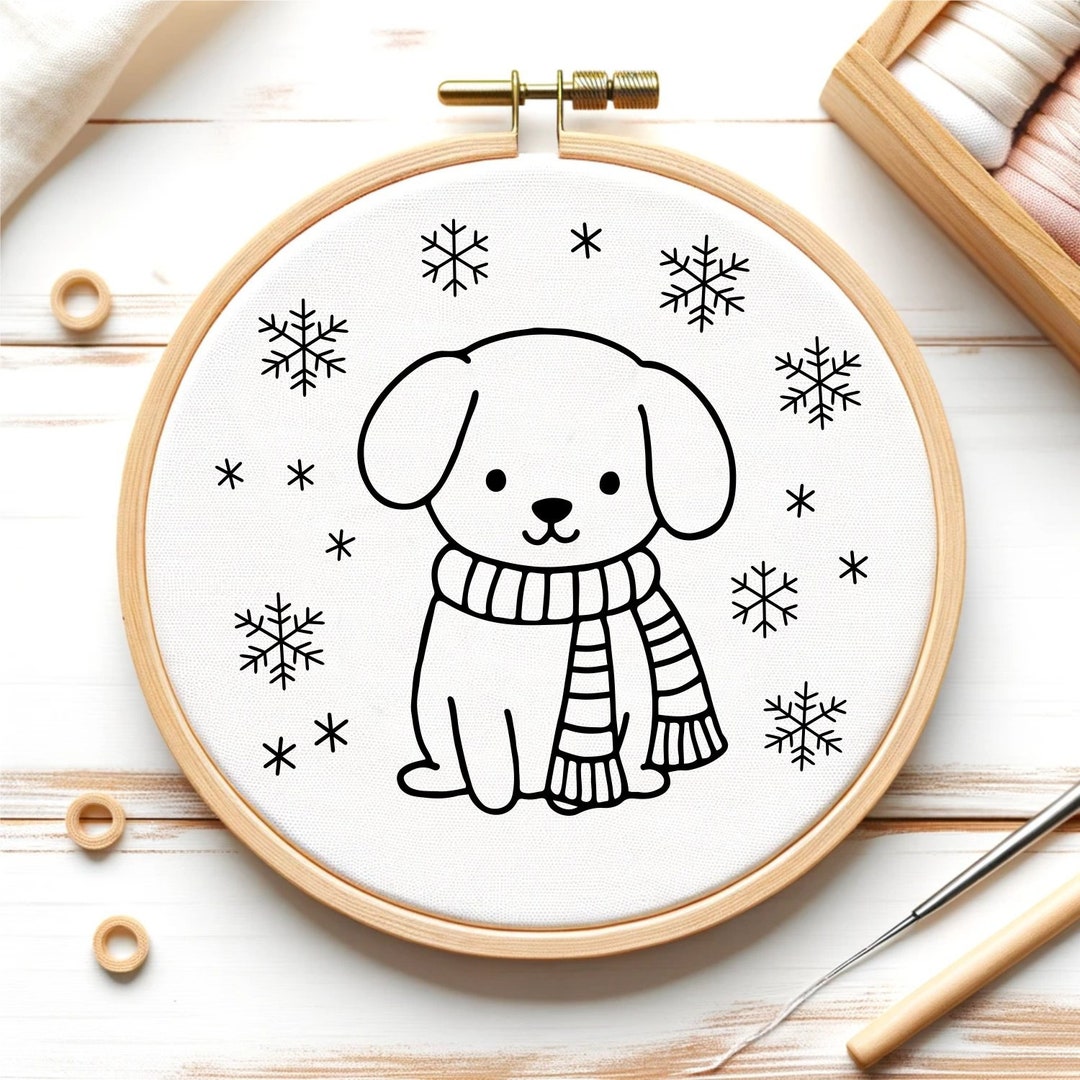 PDF Pattern, Hand Embroidery PDF Pattern Only, Dog and Snowflakes Hand ...