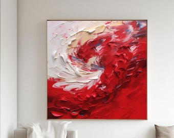 Large Original Red Abstract Painting For Living Room Contemporary Oil Paintings, White Painting Red Painting, Oversized Abstract Painting