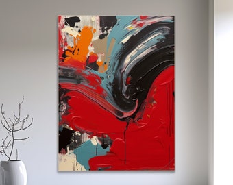 Large Minimalist Black and White Painting Red Abstract Painting Original 3D Textured Painting Large Modern Red Acrylic Abstract Painting