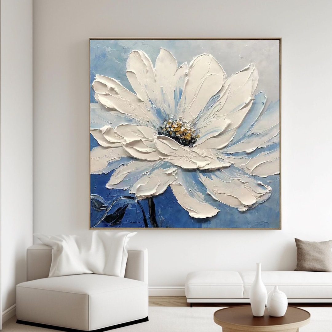 Large White Flower Oil Painting on Canvas, Original Abstract Flower ...