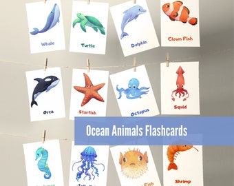 20 Ocean Animals Flashcards For Kids, Montessori Preschool Learning, Homeschool Mom Aid, Digital Download,
