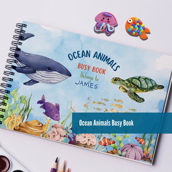 Ocean Animals Busy Book for Toddlers, Quiet Book Toddler, Interactive Preschool Curriculum Binder with Montessori Materials