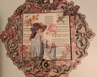 Vintage painting a retro frame collages on wood