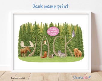 Personalized Jack Name Meaning Print | Woodland Nursery Art