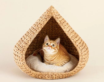 Handcrafted Bamboo Mesh Pet Bed Set | Stylish and Natural Cat Basket | Handwoven Dog and Cat Bed | Cute Pet Bed for Cats and Small Dogs