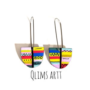 Handmade Handpainted Paper Earrings: Colorful Enamel Dangle Drop Jewelry
