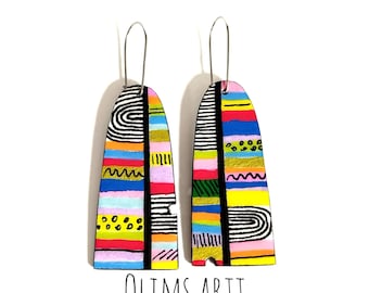 Hand-Painted Paper Dangle Earrings: Colorful Enamel Jewelry