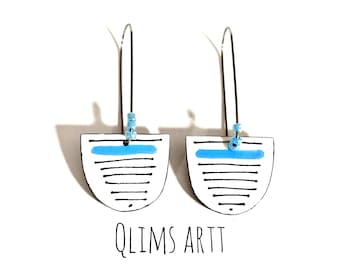 Handpainted Blue Paper Earrings: Lightweight Dangle Drop Jewelry