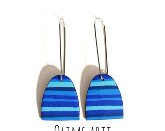 Handmade Painted Paper Earrings: Blue Deep Sea Dangle Drop