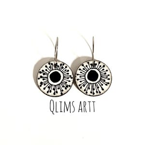 Handpainted paper earrings, white flower handmade dangle drop paper jewelry, lightweight unique cute fun modern paper earrings