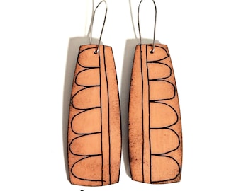Handpainted Paper Dangle Earrings: Brown Vintage Pop Art Jewelry