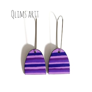 Unique Handmade Paper Earrings, violet handpainted dangle drop paper earrings, paper jewelry gift for teacher mom sister