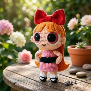 Pink Leader Heroine Amigurumi Crochet Pattern – Orange Hair, Red Bow Doll Tutorial (PDF)