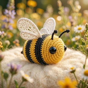 Honey Bee Amigurumi Crochet Pattern PDF, Bumblebee Plushie Tutorial with Lace Wings, Spring Garden Nursery Decor, DIY Stuffed Animal