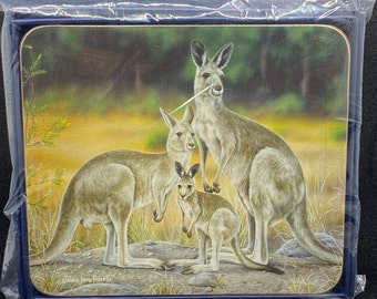 Untersetzer: KANGAROO FAMILY By Ashdene - Set aus 6 unbenutzten Untersetzern mit Box (2000's)