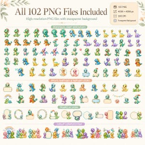 Pacchetto di clipart di dinosauri per bambini, simpatici dinosauri PNG, 102 file PNG, clipart di compleanno a tema dinosauri, clipart per baby shower, clipart per insegnanti, uso commerciale immagine 4