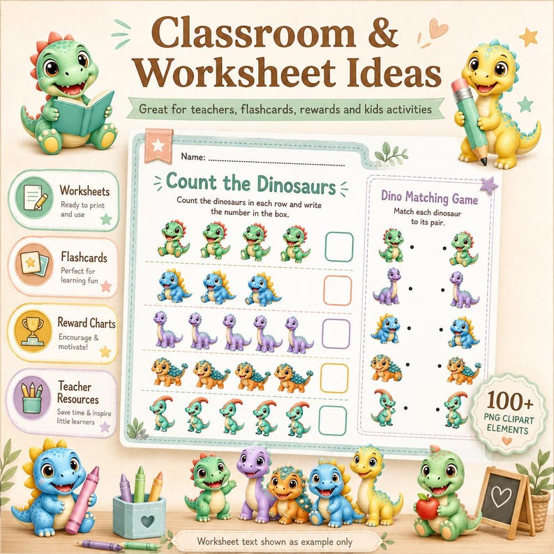 Pacchetto di clipart di dinosauri per bambini, simpatici dinosauri PNG, 102 file PNG, clipart di compleanno a tema dinosauri, clipart per baby shower, clipart per insegnanti, uso commerciale immagine 7