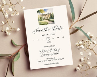 Watercolour Manor House Wedding Invitation Bundle - Editable Printable Wedding Invitations, Save the Date & RSVP Collection Digital Template