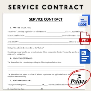 Professional Service Contract Template, Editable Service Agreement, Independent Contractor Form, Printable Contract, Google Docs, Word, PDF