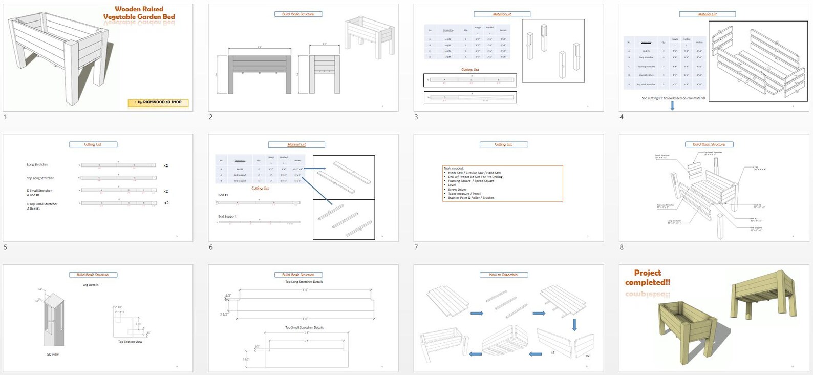 Wooden Raised Vegetable Garden Bed PDF Plans Sketchup File 3D, 2D