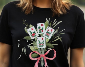 Mahjong Shirt, Strauß Blumen, Mahjong TShirt, süßes Mahjong Shirt, Spiel Shirt, Mahjong T-Shirt, Geschenk für Mama, Mahgal, Mahjong Geschenk
