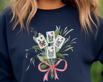 Mahjong Sweatshirt, Flower Tiles Bouquet, Funny Mahjong, Valentine, Cute Mahjong, Game Shirt, Mah-jongg Sweatshirt, Gift for Mom, Mahgal,
