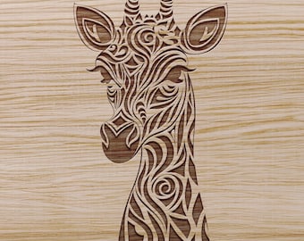 Mandala de jirafa SVG, archivo de corte de cabeza de jirafa 3D, diseño vectorial de vida silvestre para corte láser, CNC, Cricut y Glowforge, arte mural de animales de safari