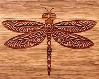 Trollslända Mandala Laserskuren Fil, Layered 3D Dragonfly SVG, Insektsgravyrdesign, Glowforge- och CNC-kompatibel, Boho Nature Wall Art