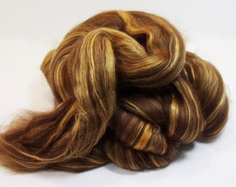 Luxury Dark Brown Llama / Red Eri Silk Blend 75/25 Combed Top/ Roving Spinning or Felting Fiber 4 oz