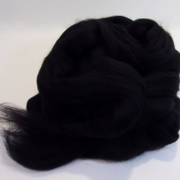 Black Dyed BFL Wool Fiber Combed Top / Roving Spinning and Felting "Raven" 4 oz.