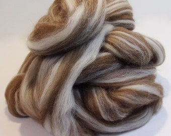 Shetland Brown / White Streaked (Humbug) Combed Top / Roving Spinning or Felting Fiber 4 oz.