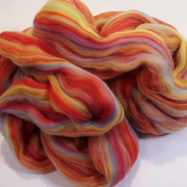 Merino Wool "Sunset"   New Colorway  21.5 Micron Combed Top / Roving Spinning or Felting Fiber (formerly from Ashland Bay) 4 oz.