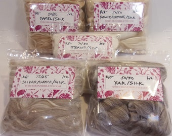 Discovery Pak Collection of Five Luxury Silk Blends 1 Ounce Fiber Packages for Spinning / Felting Total of 5 oz.   Spinner's Study