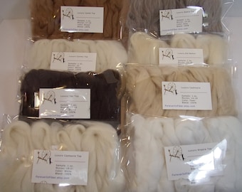 Luxury Fiber Collection  8 Different Fibers for Spinning Felting or Blending Combed Top / Roving (1 oz. each) 8 oz. Total