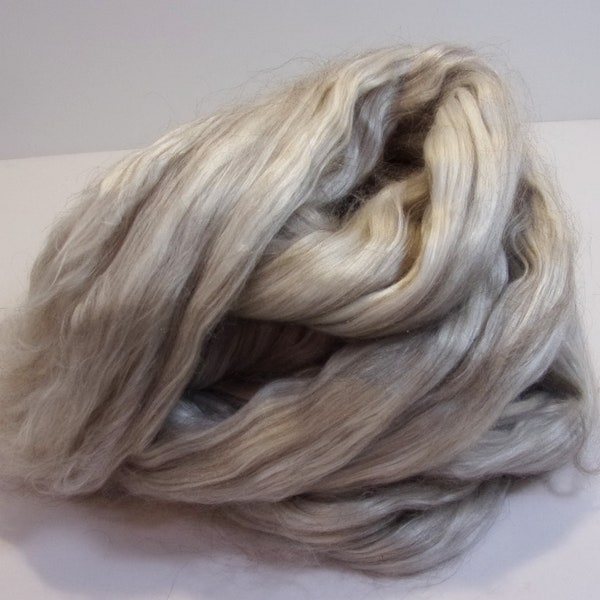 Luxury Grey Cashgora / Mulberry Silk 50/50 Combed Top / Roving Spinning or Felting Fiber 4 oz.