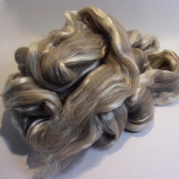 Oatmeal BFL Wool / Tussah Silk Blend 70/30 Combed Top / Roving Spinning or Felting Fiber   4 oz.