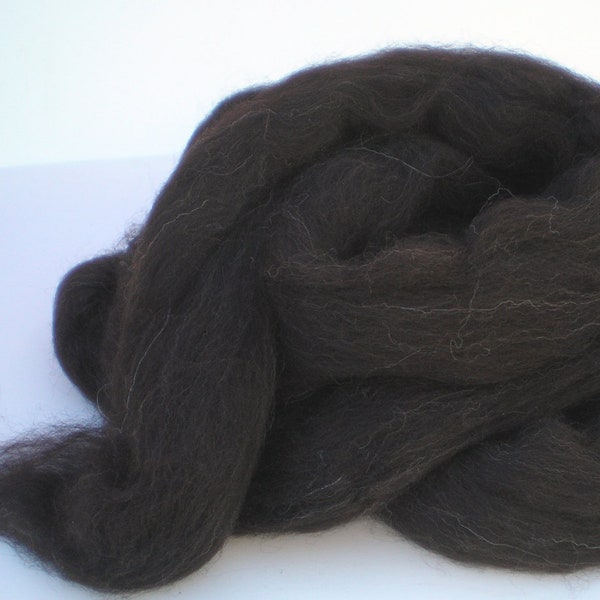 Shetland Wool Natural Black/Brown Combed Top / Roving Spinning or Felting Fiber 4 oz.