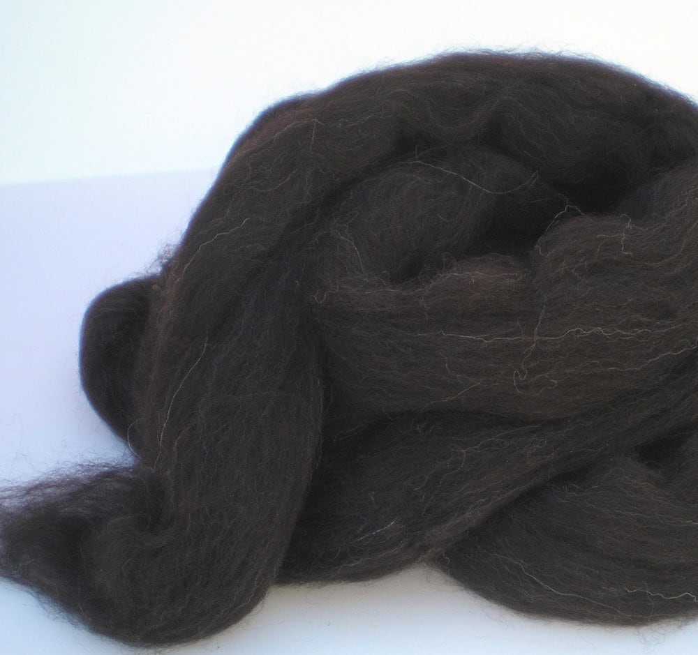 Shetland Wool Natural Black/Brown Combed Top / Roving Spinning or Felting Fiber 4 oz.