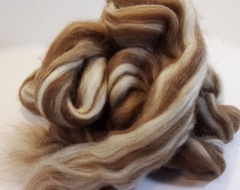 Finnish Brown / White Streaked (Humbug) Combed Top / Roving for Spinning or Felting 4 oz.
