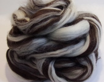 Corriedale Brown / White Wool Streaked (Humbug) Combed Top / Roving Spinning or Felting Fiber 4 oz