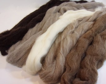 Shetland Wool Collection Five Natural Colored 1oz Combed Tops Spinning / Felting Fiber Total of 5 oz.