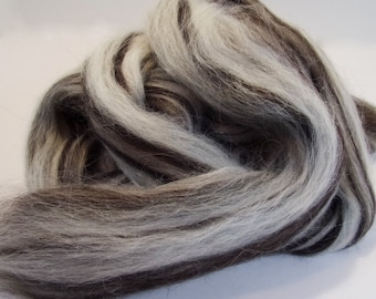 Icelandic Black / White Streaked (Humbug) Combed Top / Roving for Spinning or Felting 4 oz.