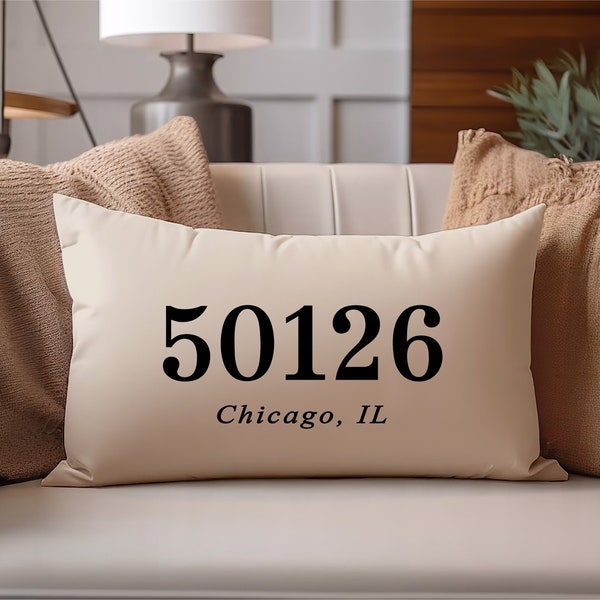 Personalized Zip Code Pillow, Housewarming Gift, Custom Pillow, Custom Pillow Cover, Lumbar Pillow, Realtor Gift, New House Gift