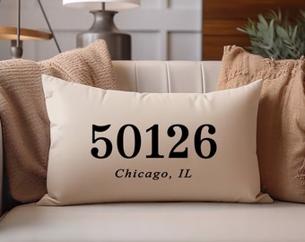 Personalized Zip Code Pillow, Housewarming Gift, Custom Pillow, Custom Pillow Cover, Lumbar Pillow, Realtor Gift, New House Gift