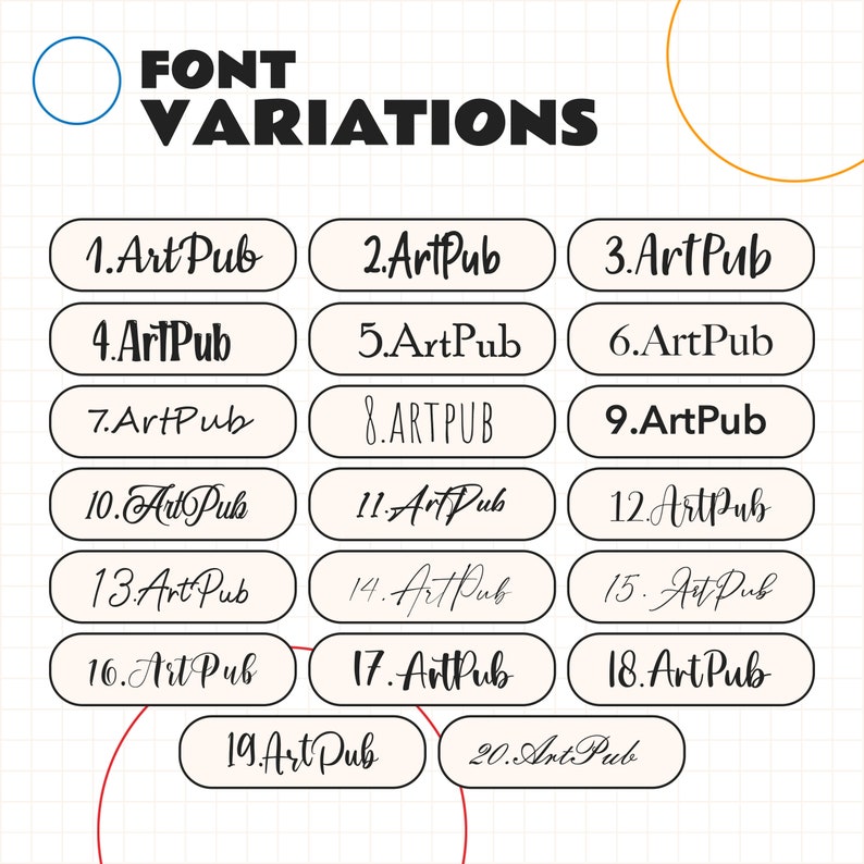 the font and numbers for font variations