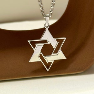 Large Star Of David Necklace - Sterling Silver Magen David pendant in 1.2mm Thickness &Figaro Chain -Hanukkah Gift for Him and her.