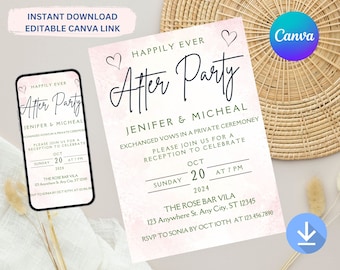 Wedding Reception Invitation: Elopement Announcement, Editable Canva (Digital Download)