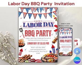 Editable Labor Day BBQ Invitation: Summer Cookout Party (5x7 Digital File
