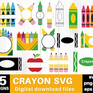 Paquete SVG de crayones: imágenes prediseñadas para profesores, archivos de corte (descarga digital)